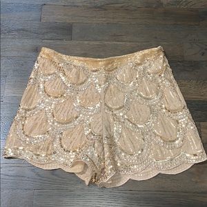 Gold sequence scalloped shorts